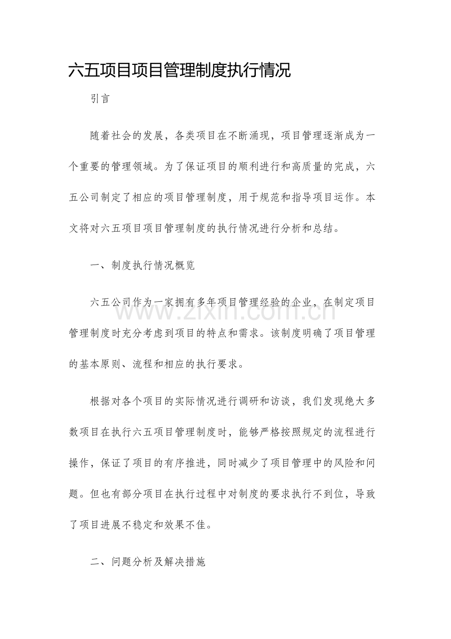 六五项目项目管理制度执行情况.docx_第1页