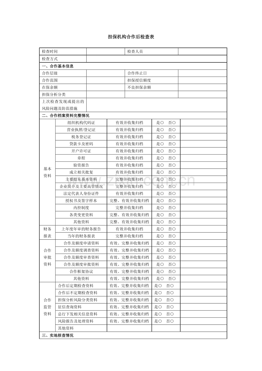 银行信贷-担保机构合作检查表.doc_第1页