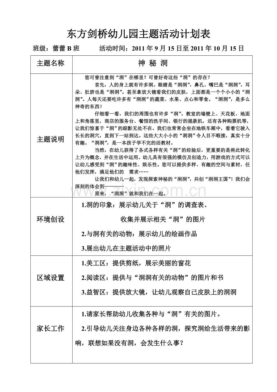 东方剑桥幼儿园主题活动计划表.doc_第2页