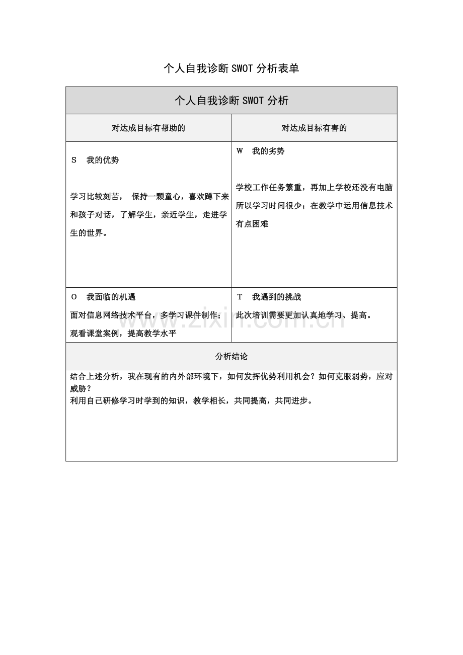 施爱想第一步：个人自我诊断SWOT分析表.doc_第1页