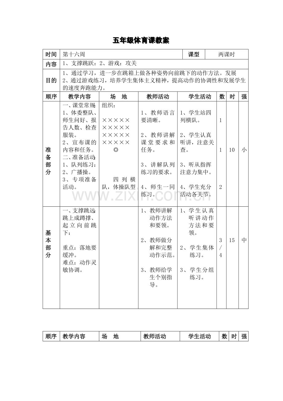五年级体育课教案支撑跳跃.doc_第1页