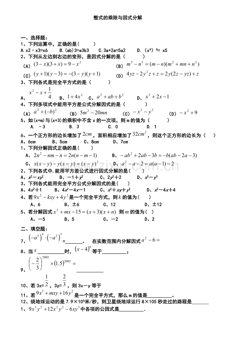 整式的乘法与因式分解的练习题.doc_第1页