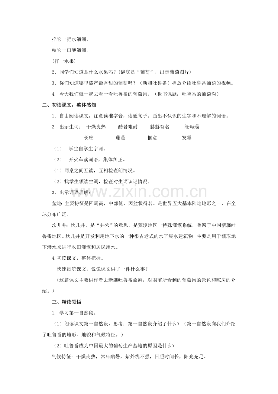 西师大版五年级上语文同步备课资料包（教案）-《吐鲁番的葡萄沟》.doc_第2页