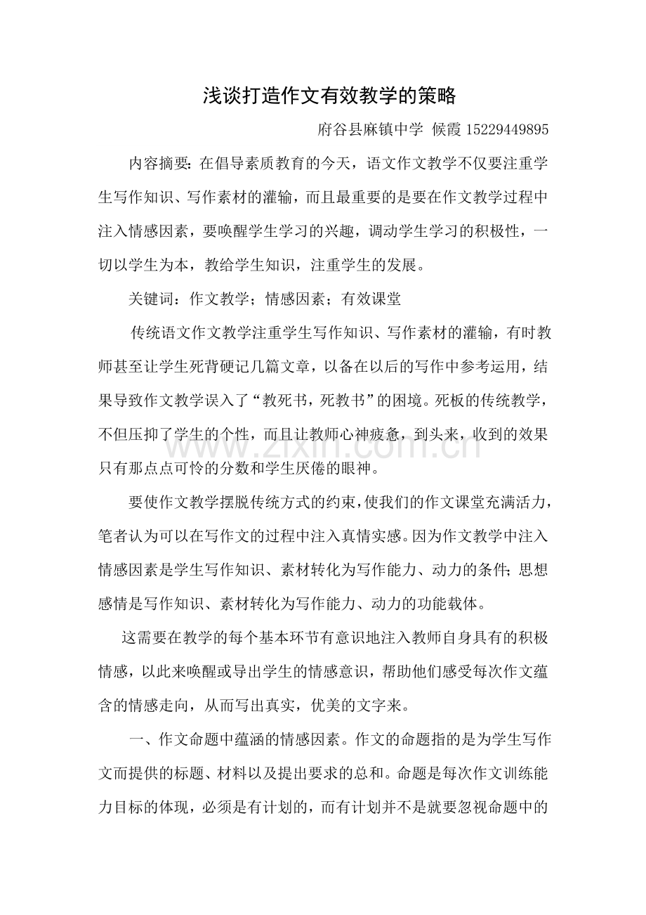 浅谈打造作文有效教学的策略--候霞.doc_第1页