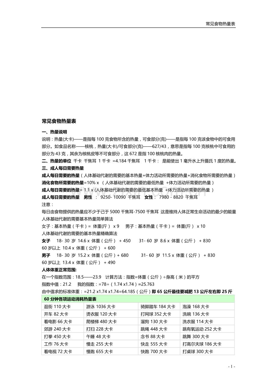 罕见食品热量整合表.doc_第1页