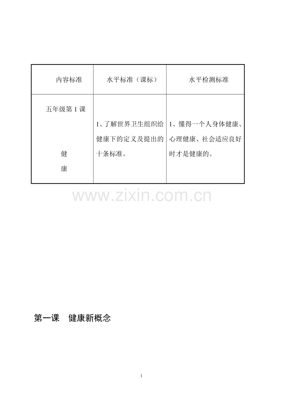五年级下卫生安康评价标准.doc_第1页