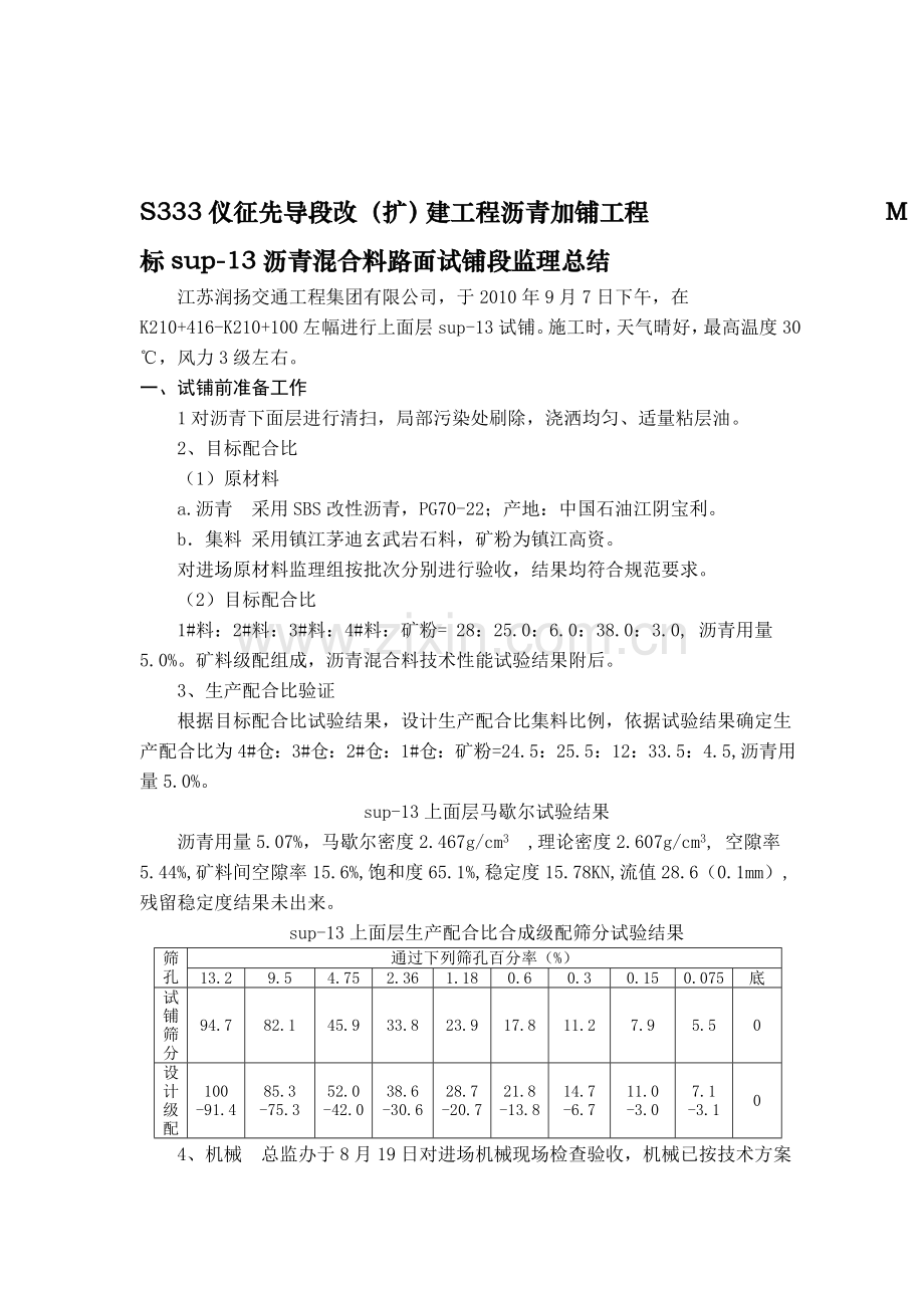 沥青混凝土下面层试展段监理总结.doc_第1页
