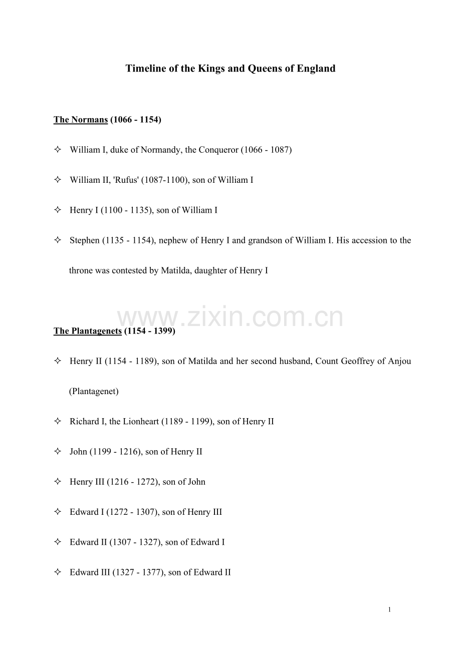 Timeline of the Kings and Queens in UK 英国的历届国王王后.doc_第1页