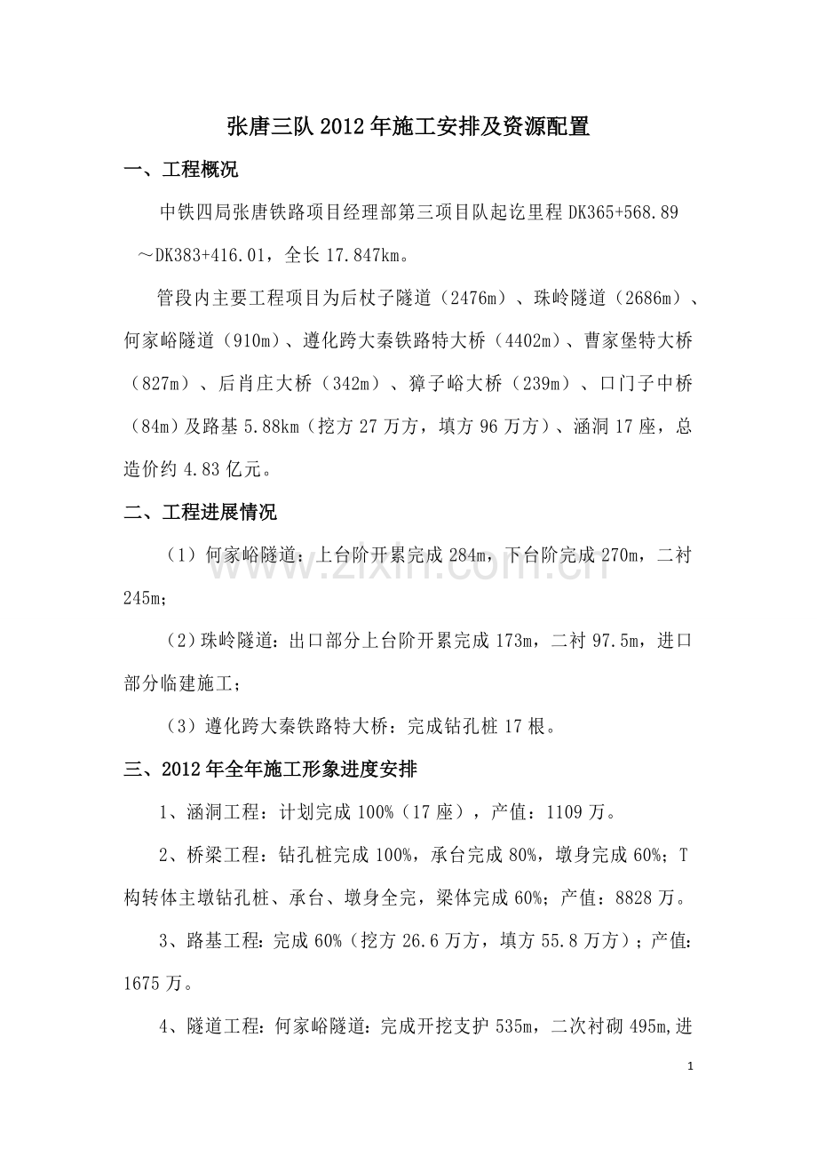 隧道施工安排及资源配置.doc_第1页