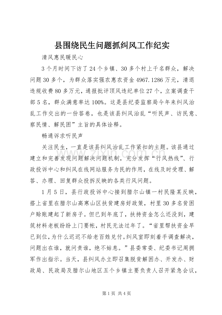县围绕民生问题抓纠风工作纪实_1.docx_第1页