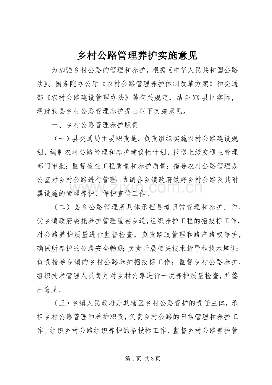 乡村公路管理养护实施意见.docx_第1页