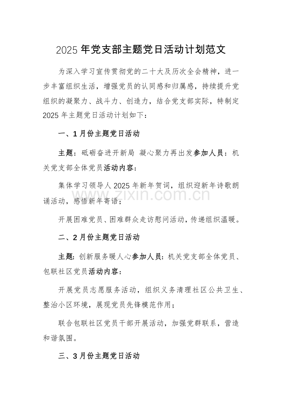 2025年党支部主题党日活动计划范文.docx_第1页