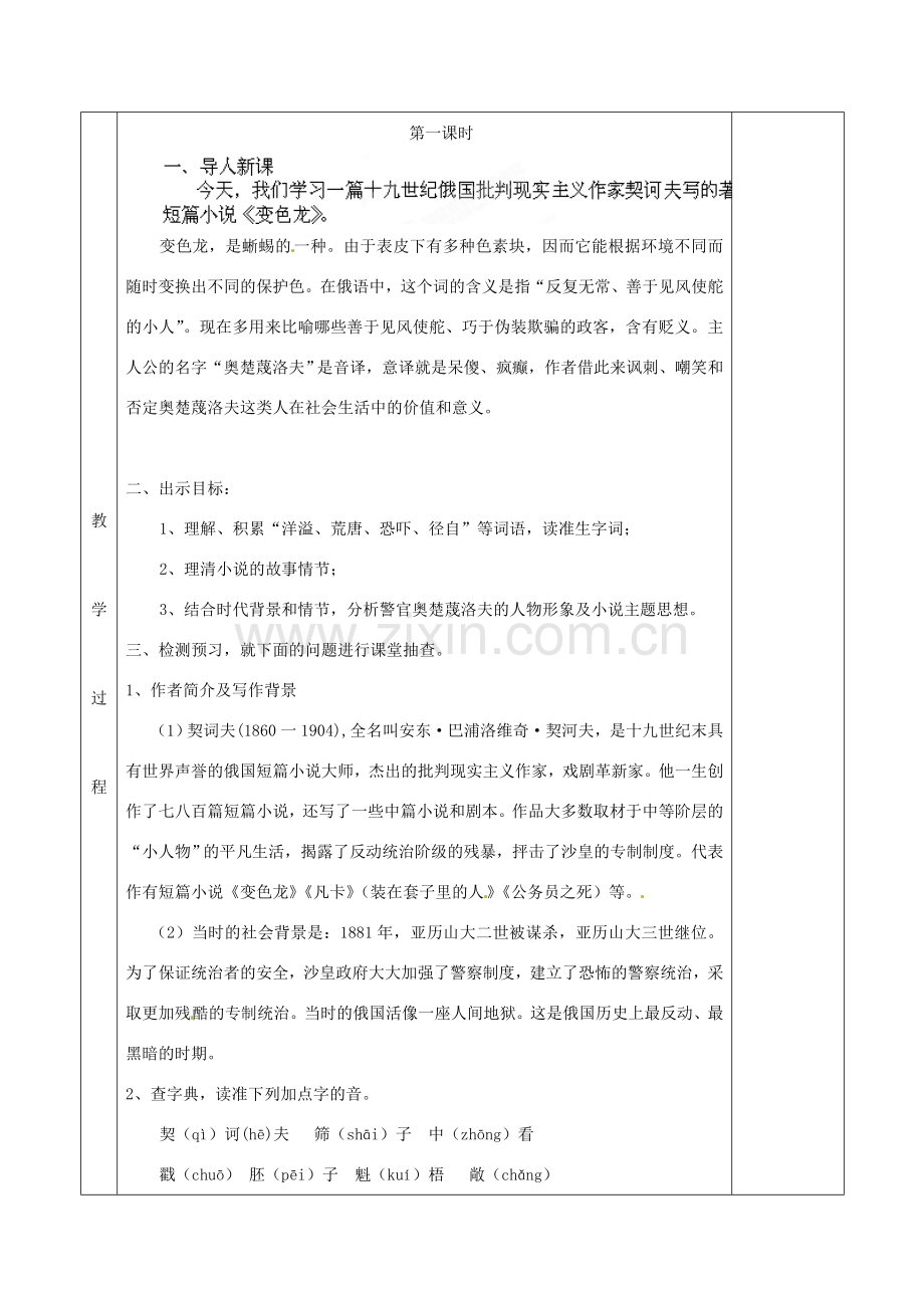 湖南省茶陵县九年级语文《变色龙》教案.doc_第2页