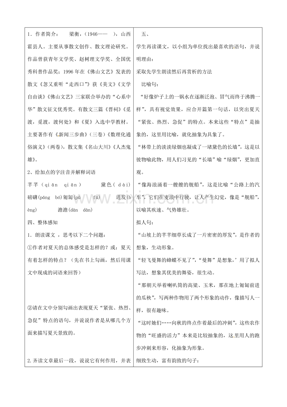 山东省郯城三中八年级语文《夏感》教案.doc_第2页
