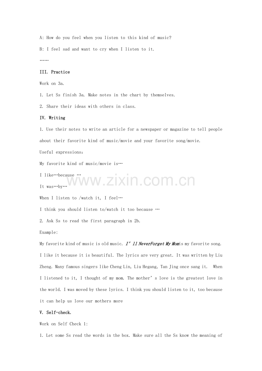 秋九年级英语全册 Unit 9 I like music that I can dance to Section B 2（3a-Self Check）教案 （新版）人教新目标版-（新版）人教新目标版初中九年级全册英语教案.docx_第2页