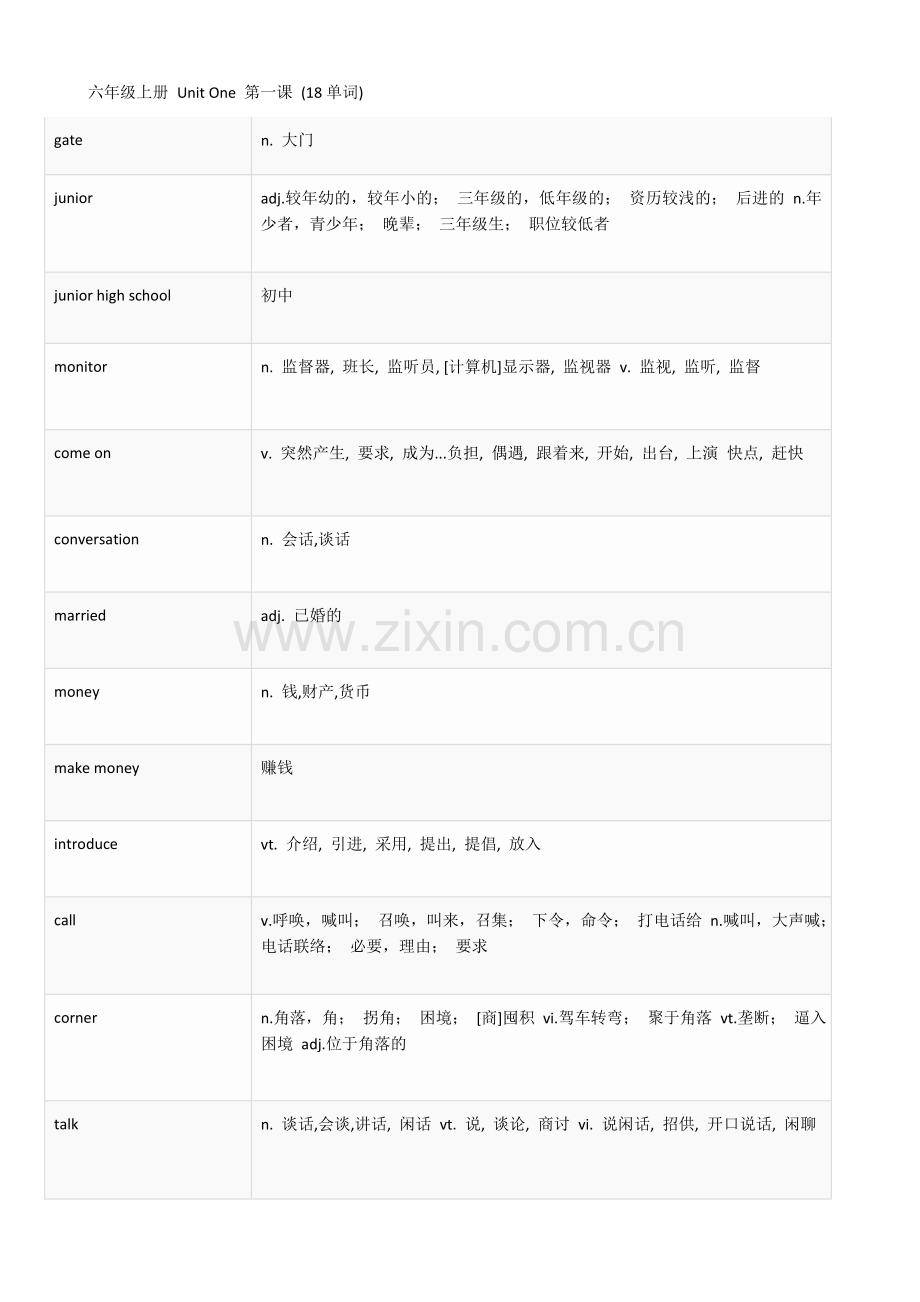 英语新世纪六年级上册单词汇总.docx_第1页