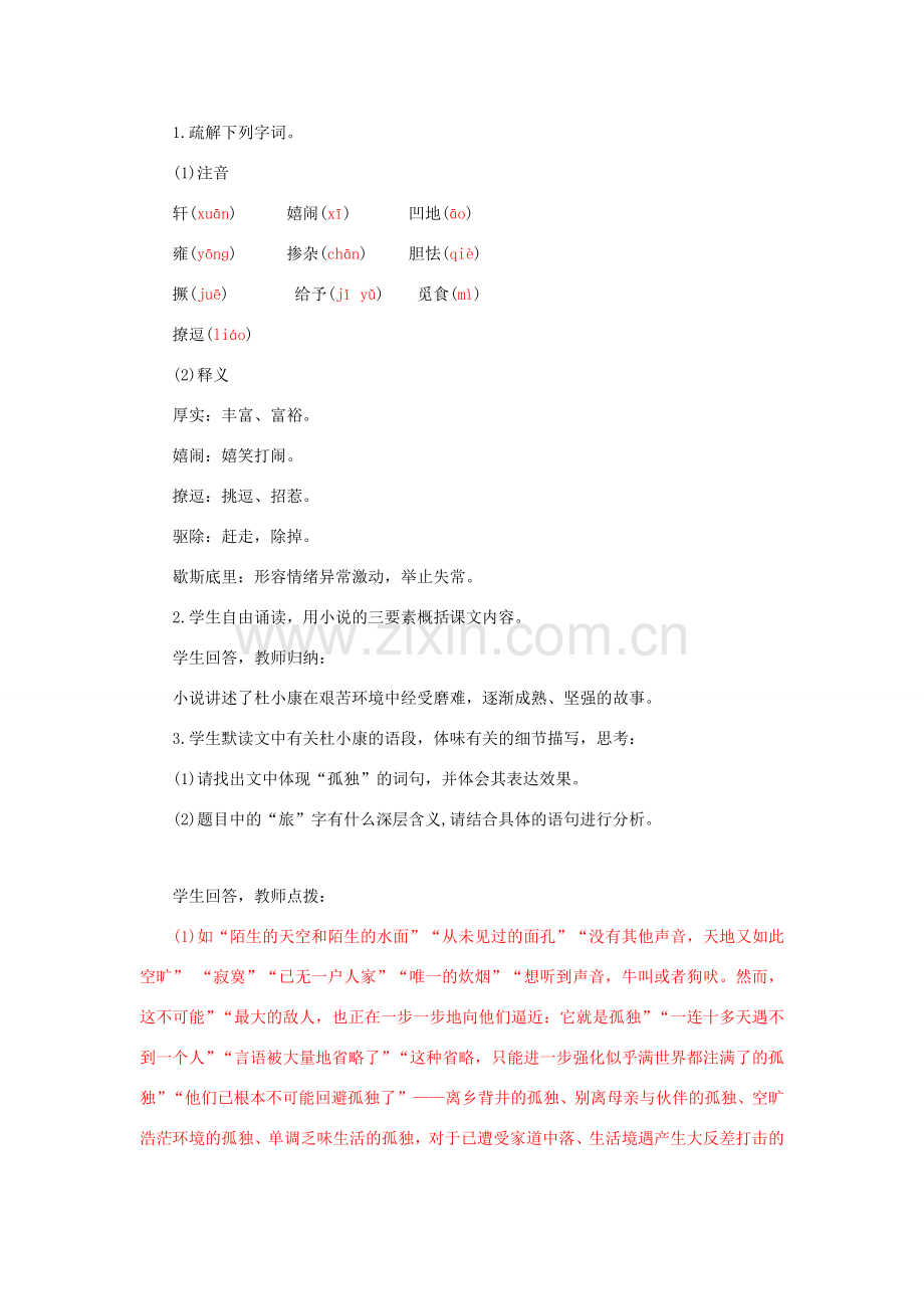 九年级语文上册 第四单元 回味少年时代 16 孤独之旅教案 新人教版-新人教版初中九年级上册语文教案.doc_第2页