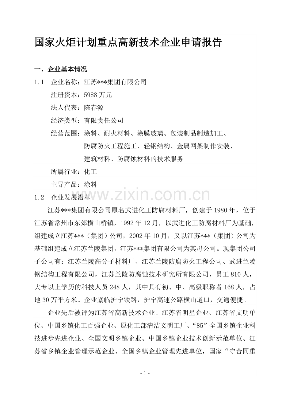 国家火炬计划重点高新技术企业申请报告.doc_第1页