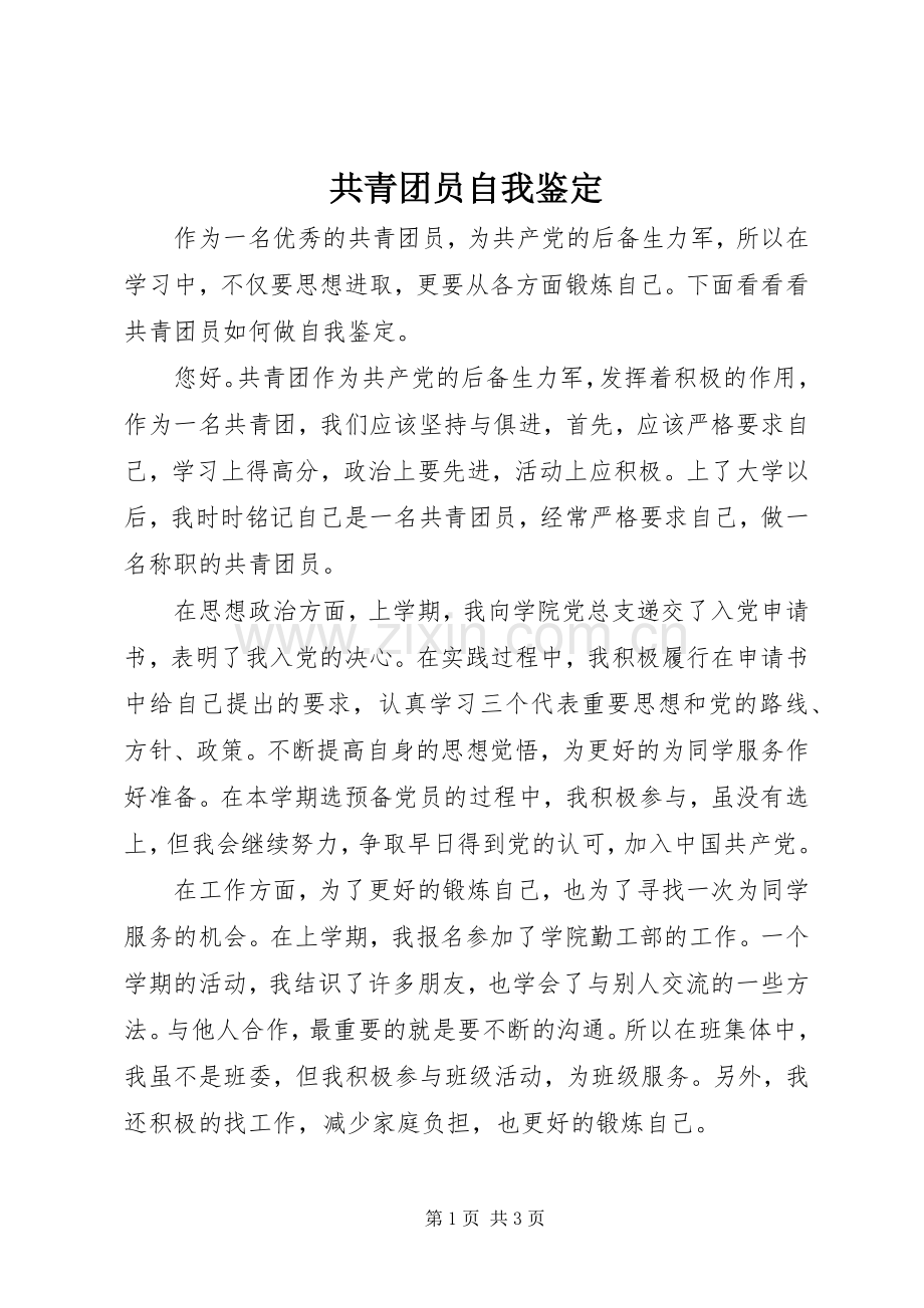 共青团员自我鉴定_1.docx_第1页