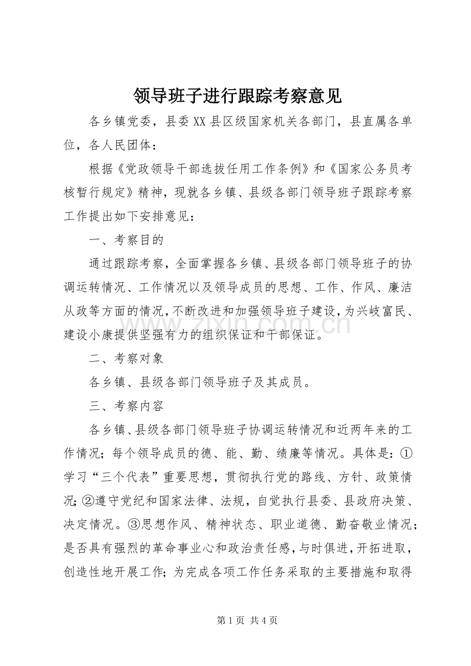 领导班子进行跟踪考察意见.docx_第1页