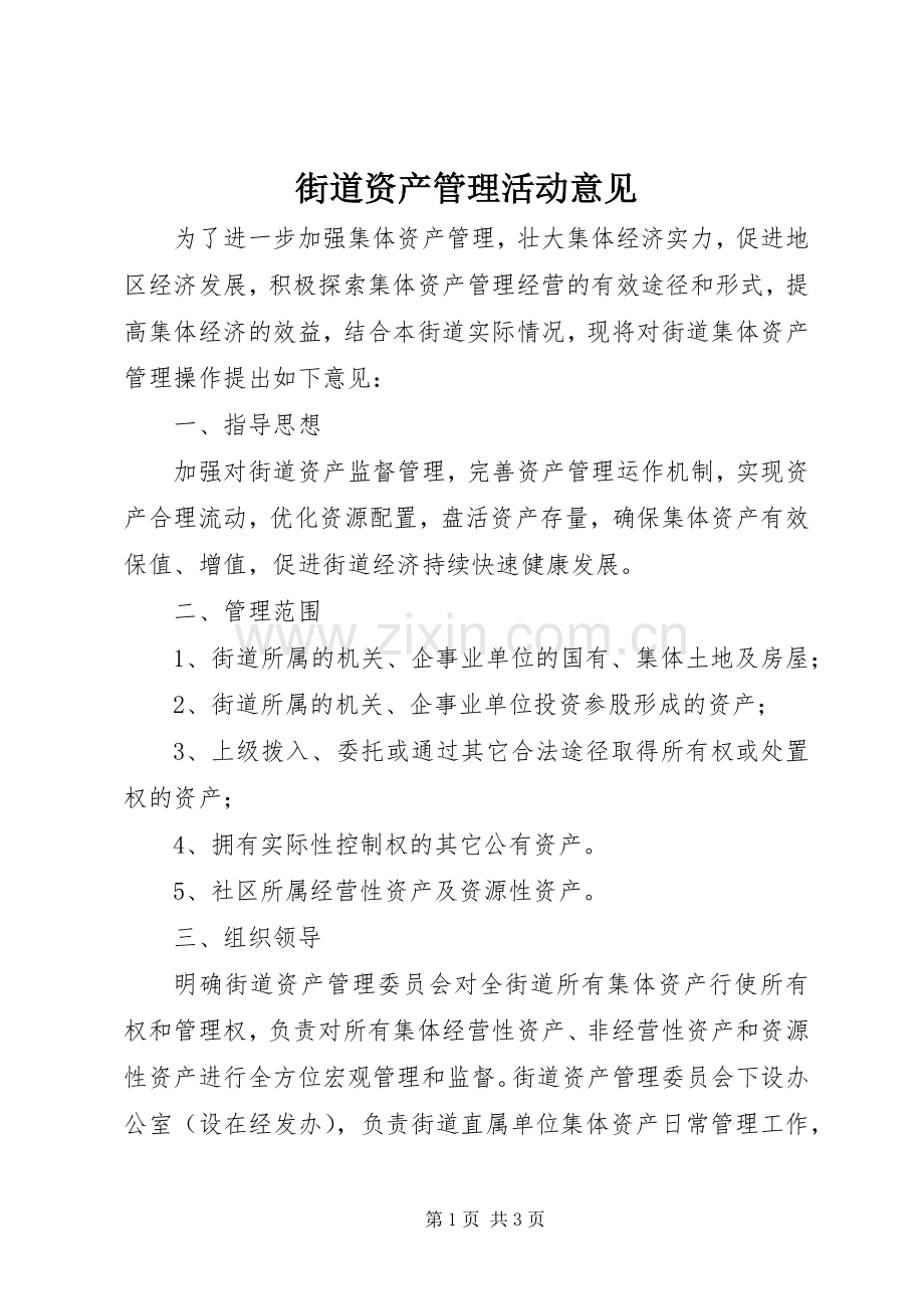 街道资产管理活动意见.docx_第1页