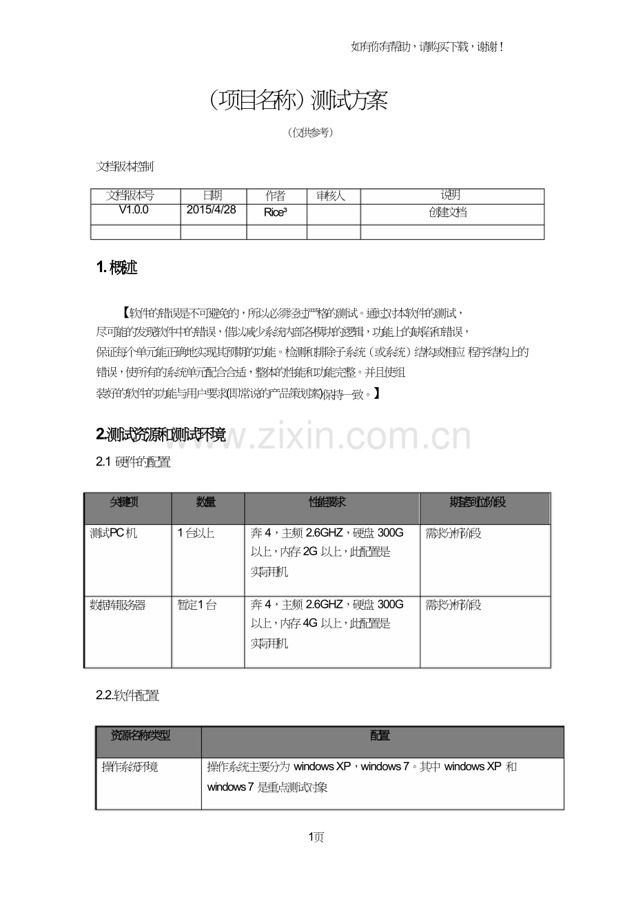 软件测试方案模板范文.doc_第1页