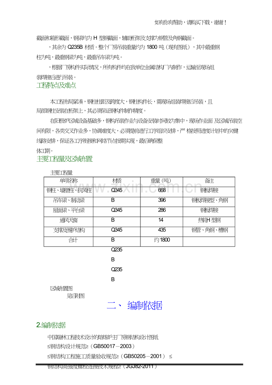 阳极炉及转炉工段钢结构厂房制作安装施工方案(DOC38页).doc_第2页