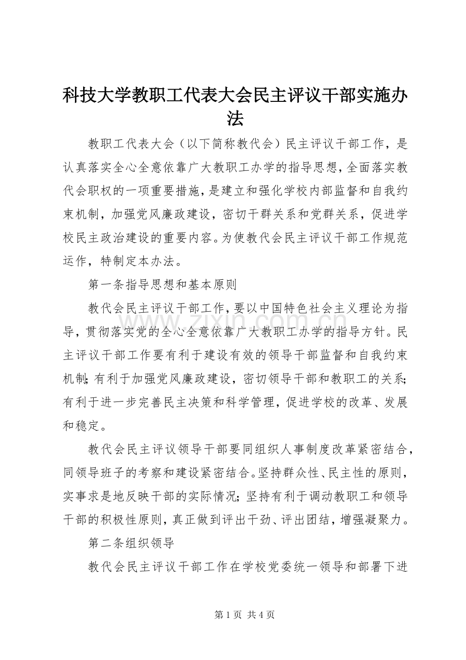 科技大学教职工代表大会民主评议干部实施办法.docx_第1页