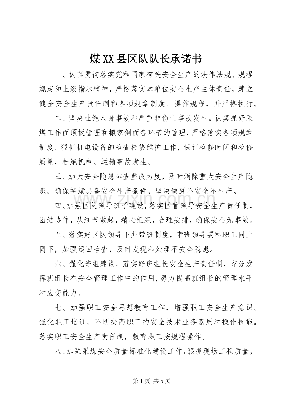 煤XX县区队队长承诺书.docx_第1页
