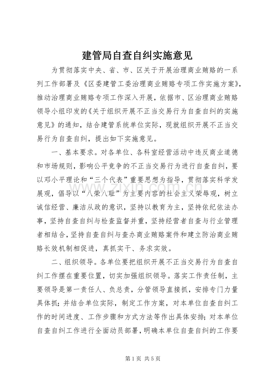建管局自查自纠实施意见.docx_第1页