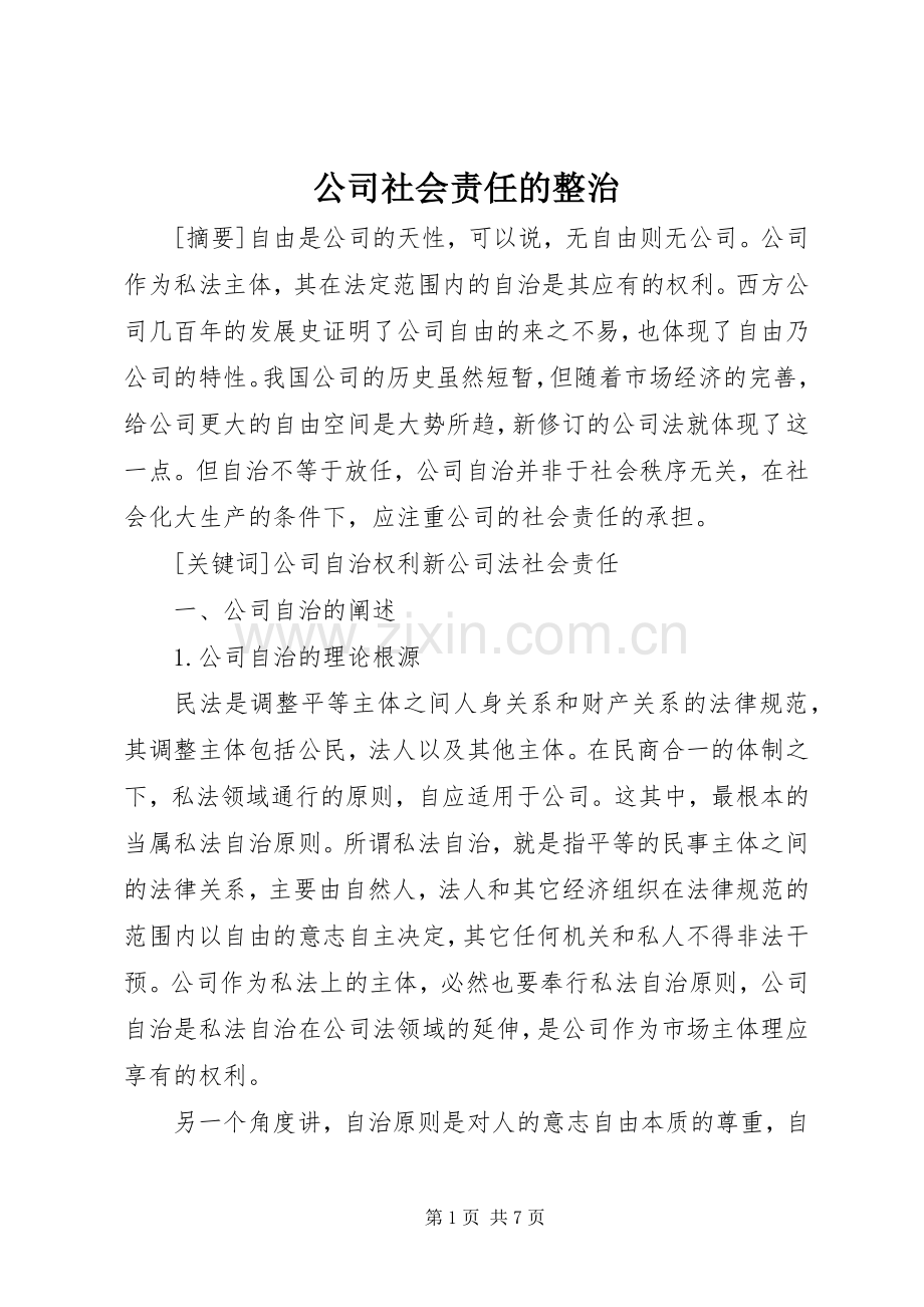 公司社会责任的整治.docx_第1页