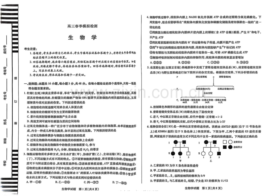 2025届河南创新发展联盟高三下学期一模生物试题（含答案）.docx_第1页