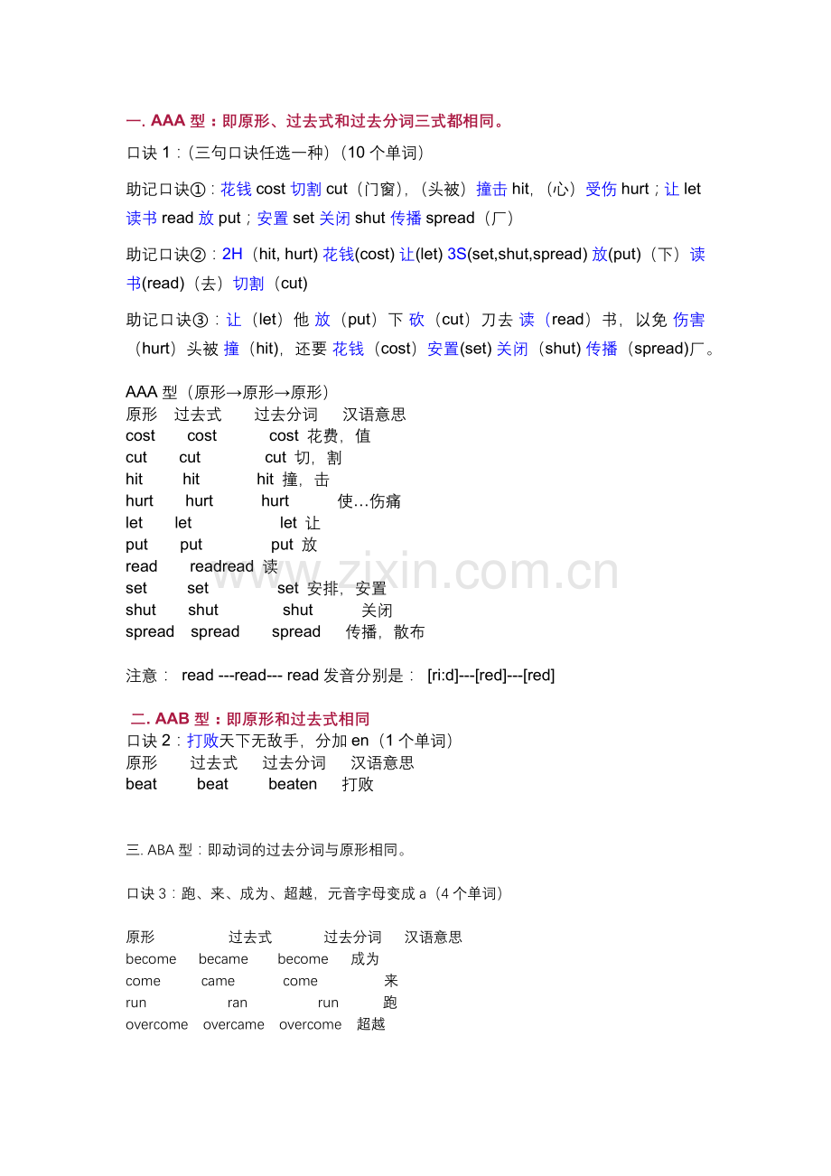 小学英语不规则动词记忆口诀总结.docx_第1页