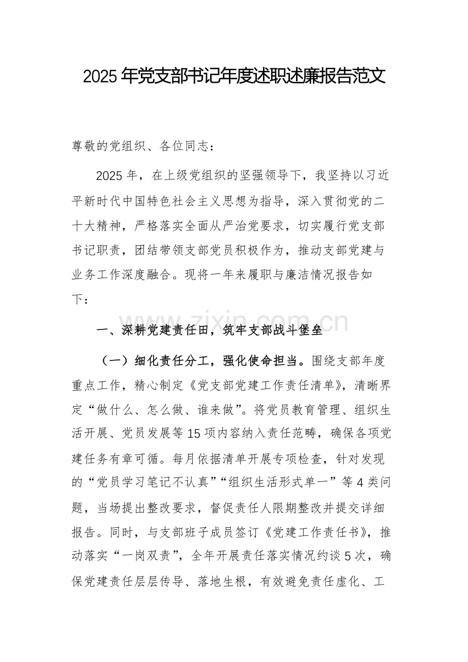 2025年党支部书记年度述职述廉报告范文.docx_第1页