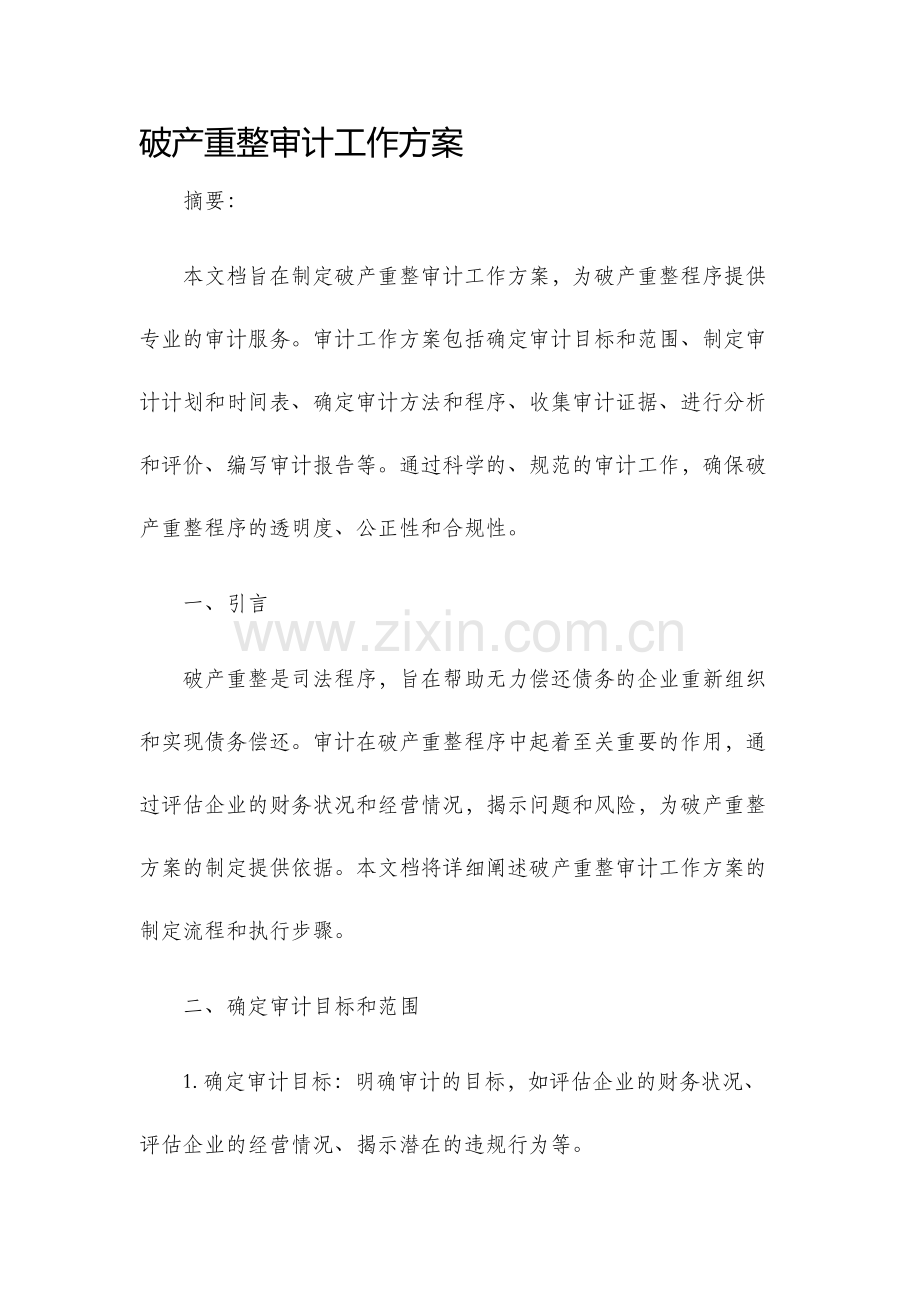 破产重整审计工作方案.docx_第1页