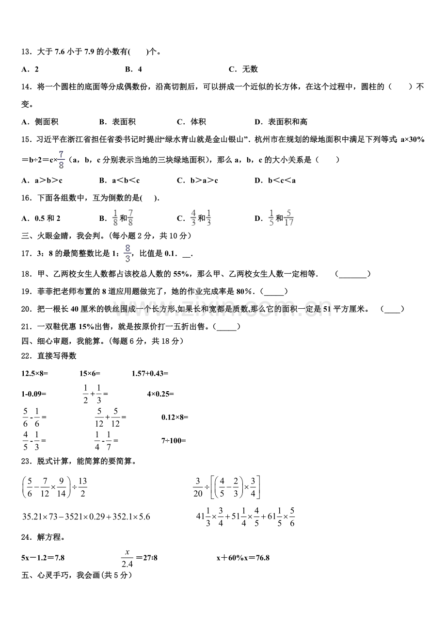 四川省乐山市金口河区2025届小升初总复习数学精练含解析.doc_第2页
