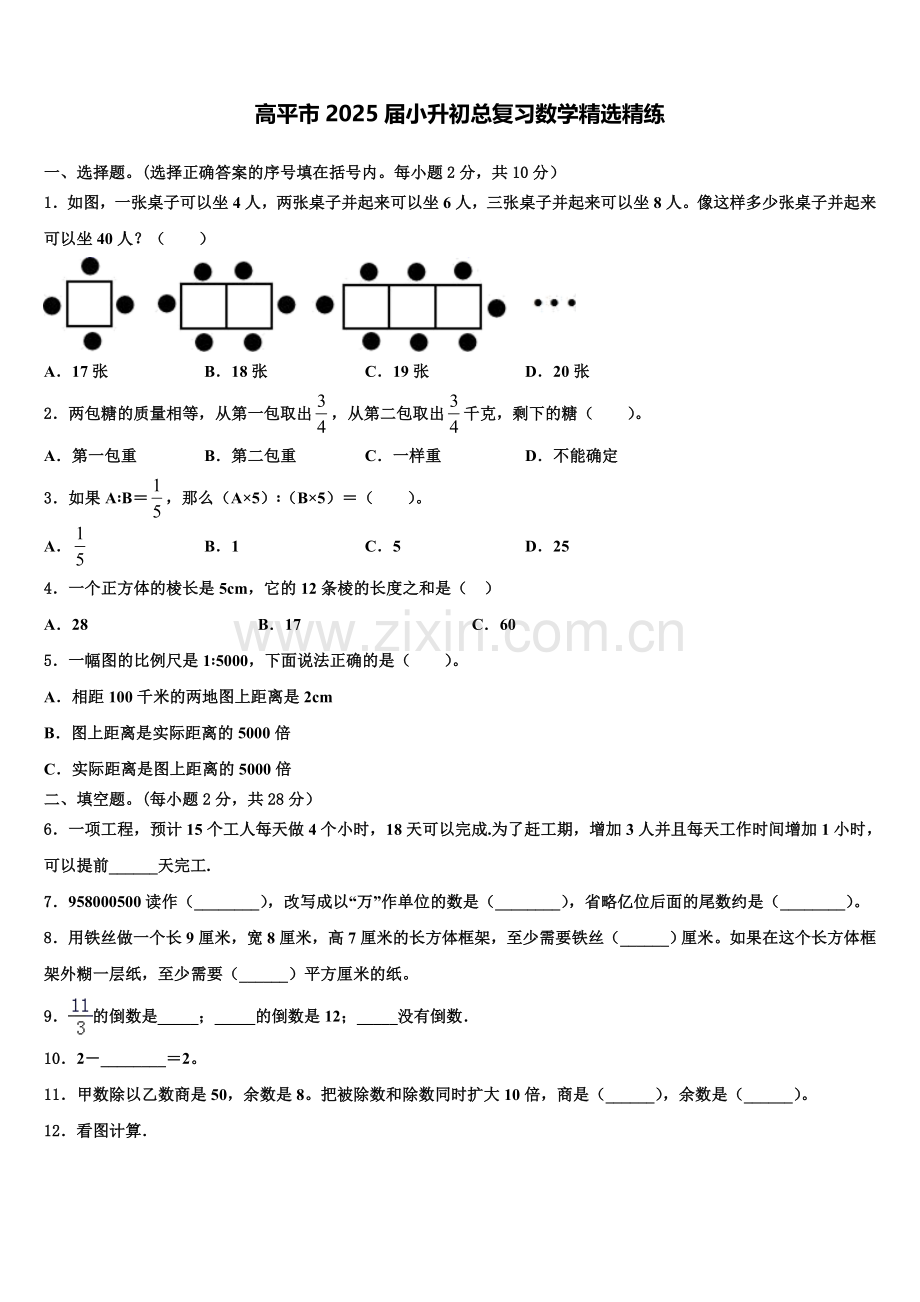 高平市2025届小升初总复习数学精练含解析.doc_第1页