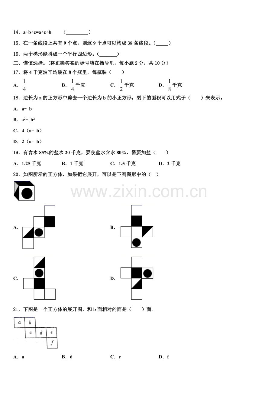 2025届泸溪县小升初总复习数学精练含解析.doc_第2页