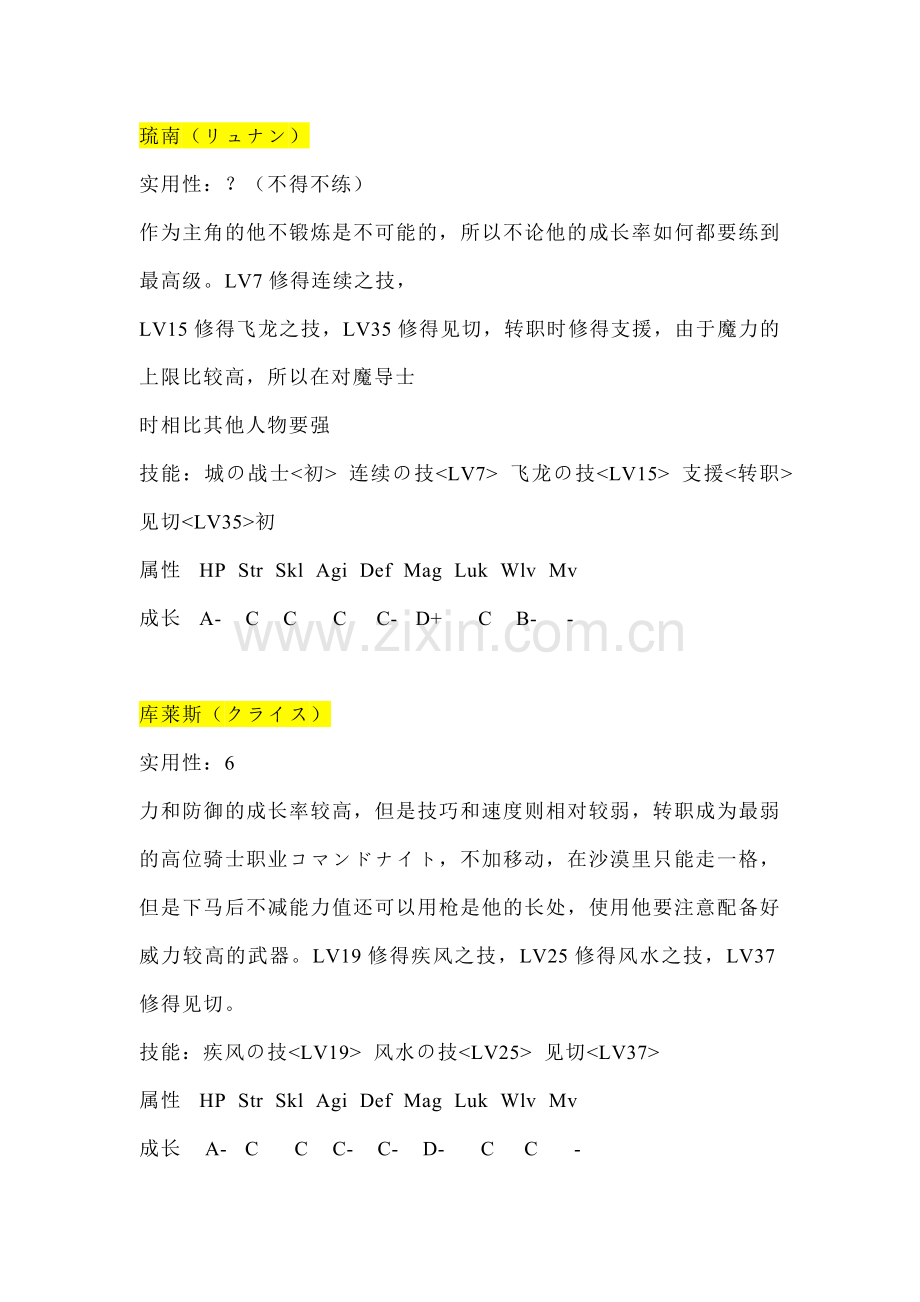 PS1《尤多娜英雄战记》全人物能力评价.docx_第1页