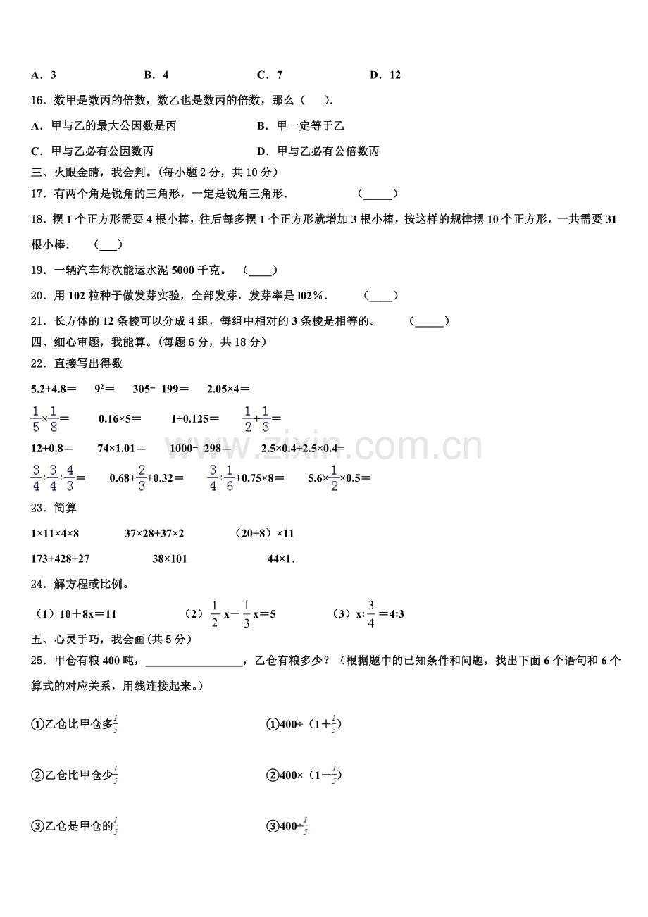 大宁县2024-2025学年小升初总复习数学测试题含解析.doc_第2页