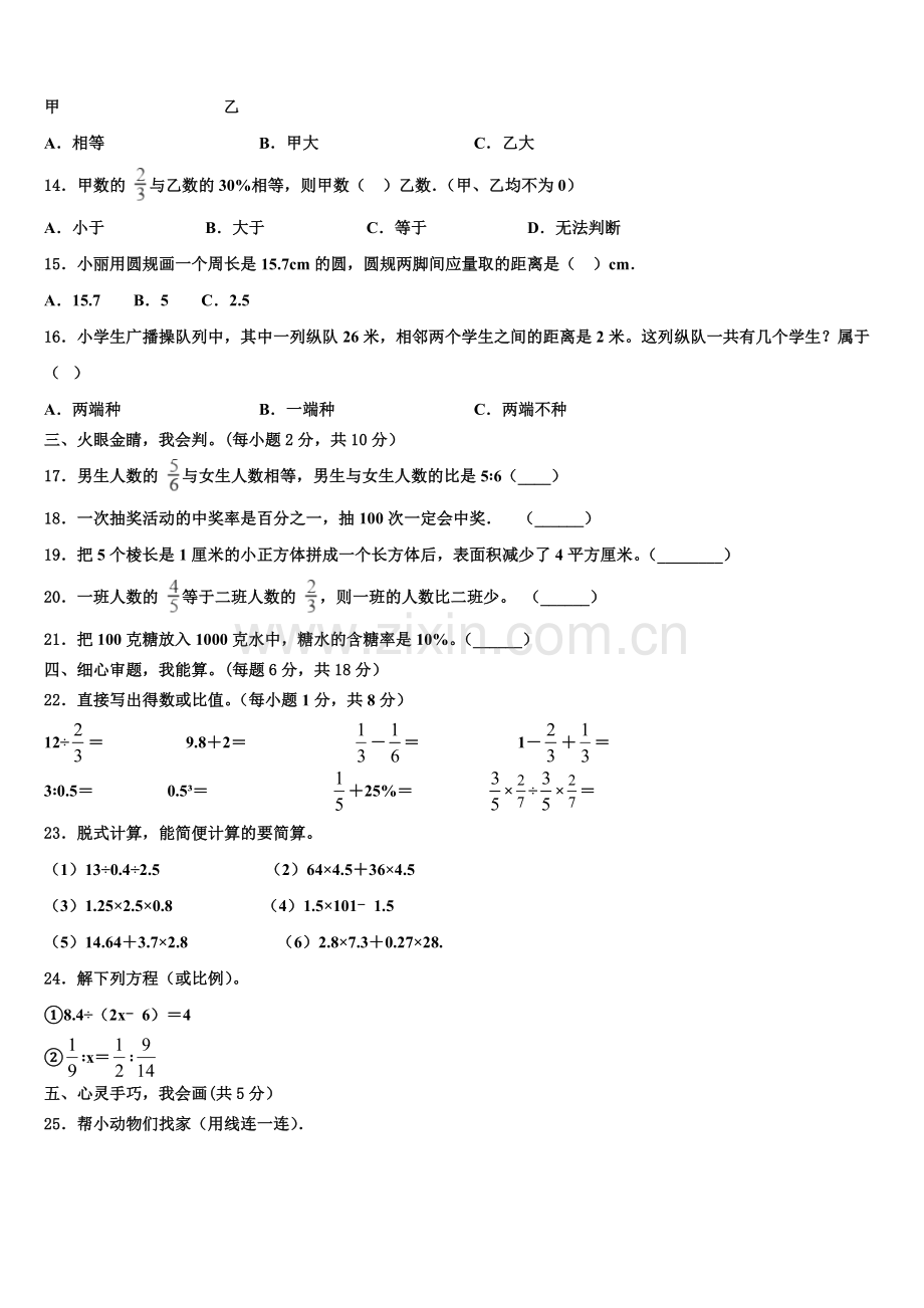 2024-2025学年茂名市电白县小升初素养数学检测卷含解析.doc_第2页