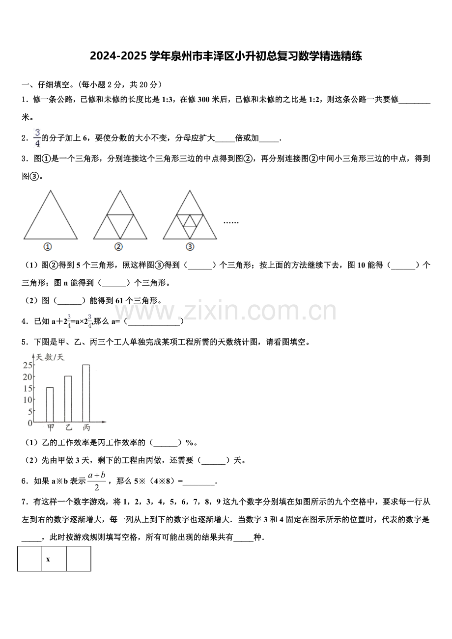 2024-2025学年泉州市丰泽区小升初总复习数学精练含解析.doc_第1页