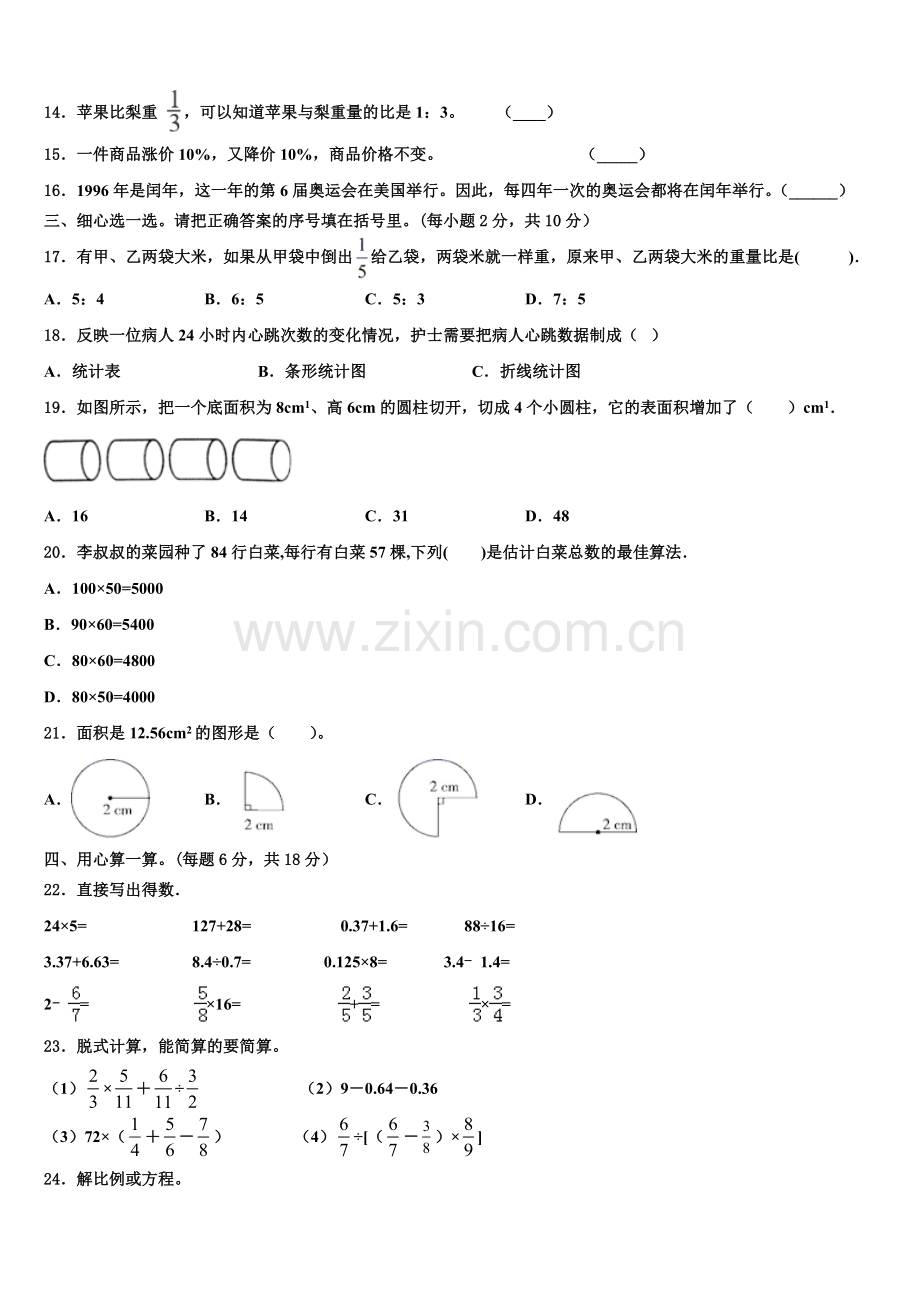 福建南平市建阳区2024-2025学年小升初总复习数学精练含解析.doc_第2页