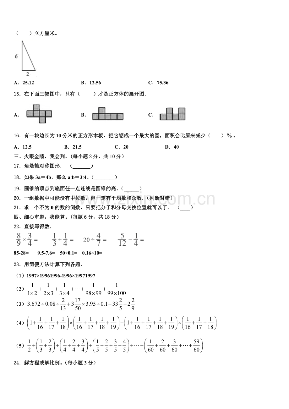 2025届图们市小升初总复习数学测试卷含解析.doc_第2页