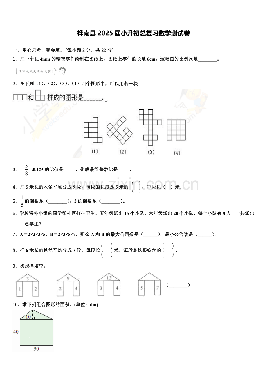 桦南县2025届小升初总复习数学测试卷含解析.doc_第1页