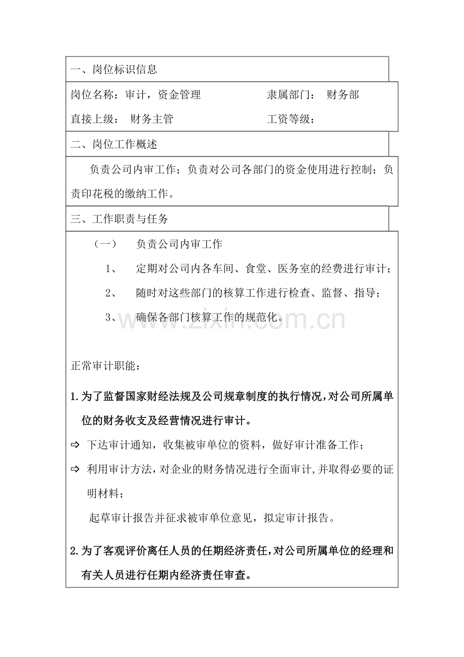 某公司审计资金管理岗位说明书.docx_第1页