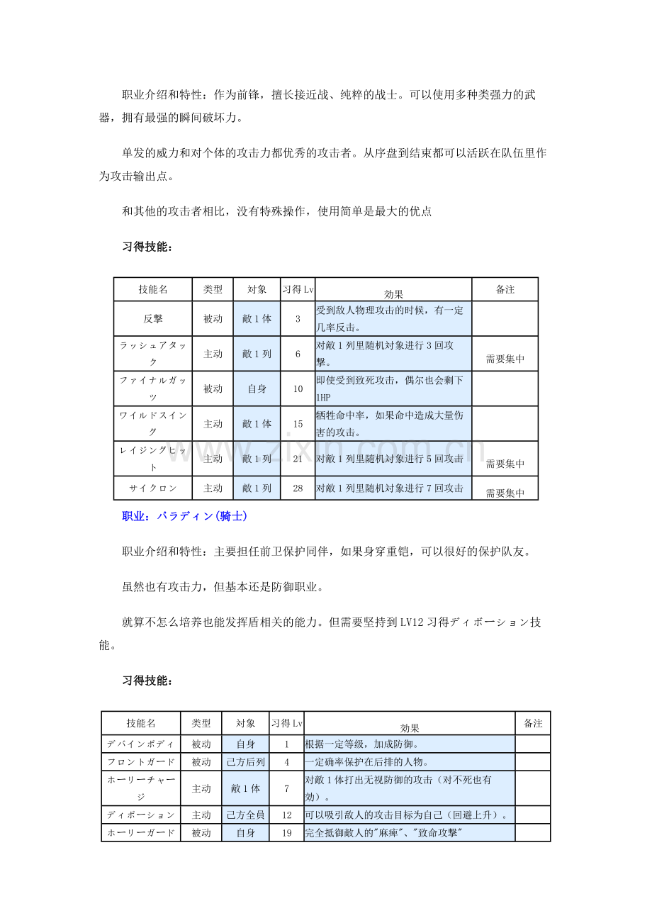 游戏资料：恶魔凝视 职业技能与魔法技能一览.docx_第2页