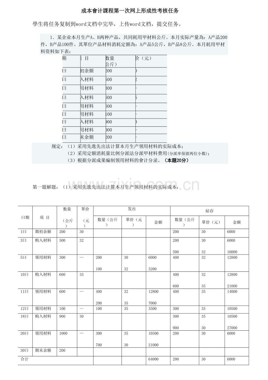 2025年成本会计课程第一次网上形成性考核任务汇总.doc_第1页