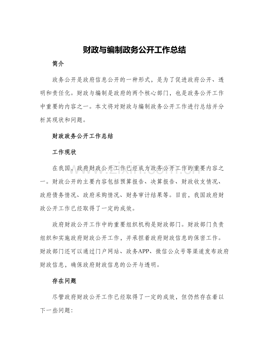 2024年财政与编制政务公开工作总结.docx_第1页
