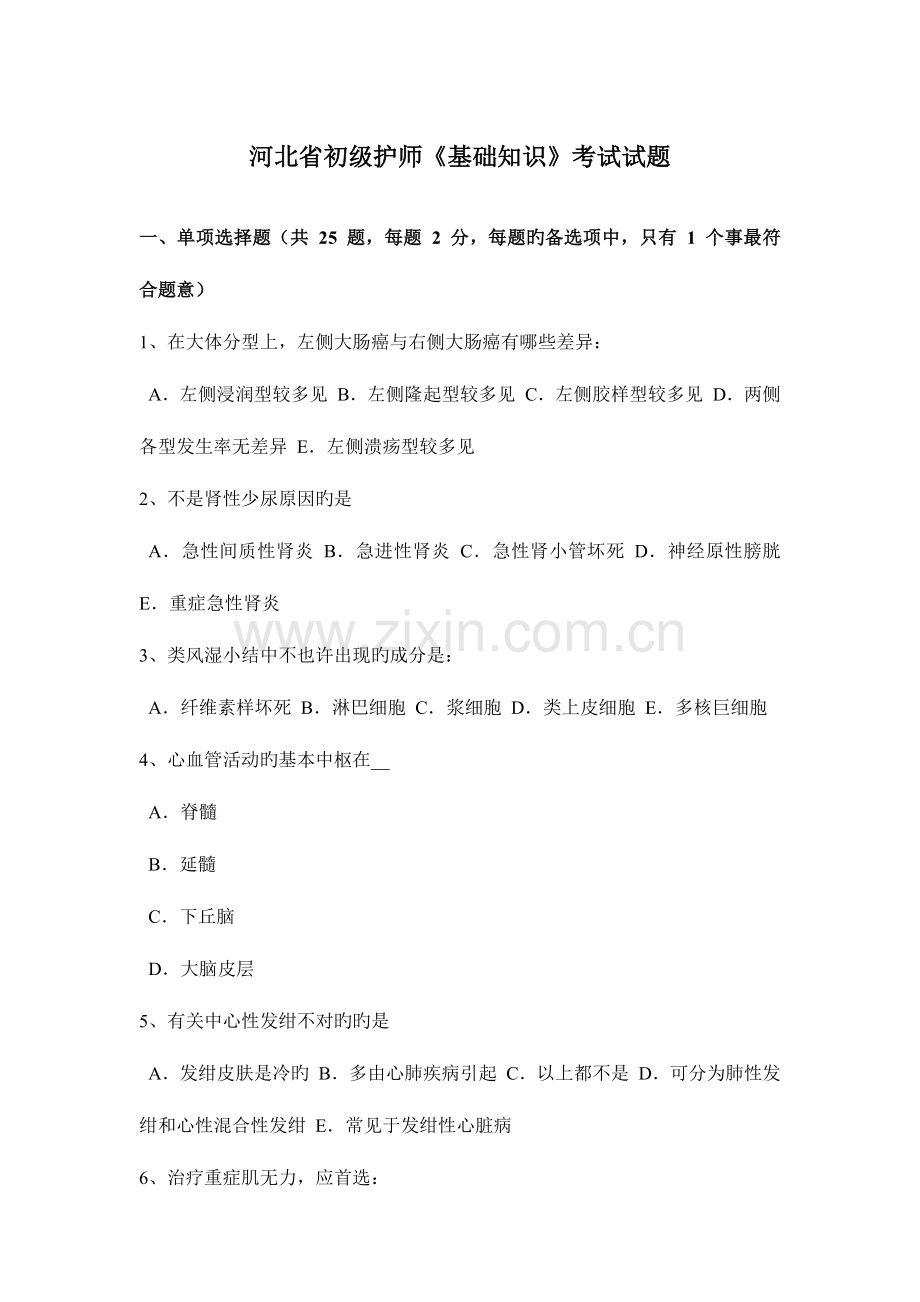 2023年河北省初级护师基础知识考试试题.docx_第1页